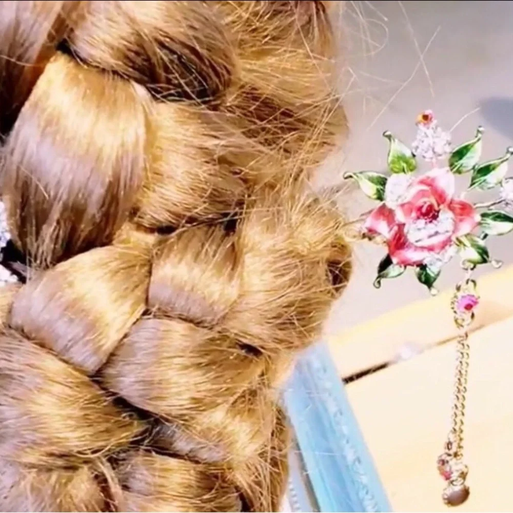 Elegant Gold Hair Stick with Pearl and Multicolor Accents Hairpin Bride Jewelry - Picture 5 of 6